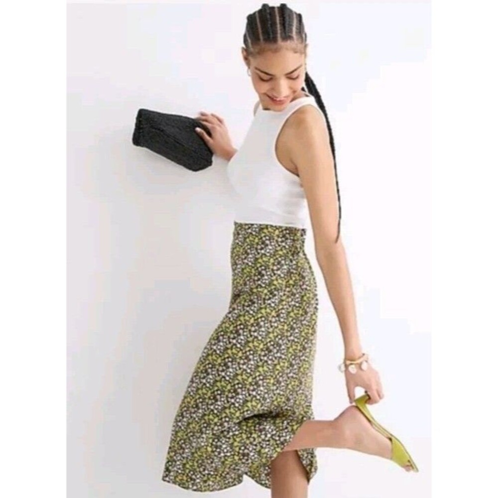 J. Crew Gwyneth Slip Skirt Green Floral 2X Y2K Minimalist - Picture 2 of 7